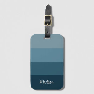 Modern Blue Stripes With Script Name Luggage Tag