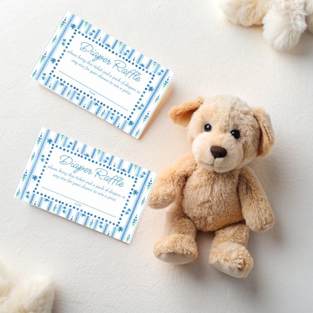 Modern blue stripped baby shower diaper raffle enclosure card (Modern blue stripped baby shower diaper raffle enclosure card raffle tickets)