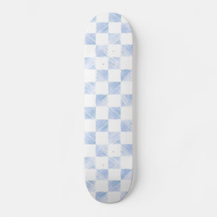 Modern Blue strokes Chequered White Pattern Skateboard