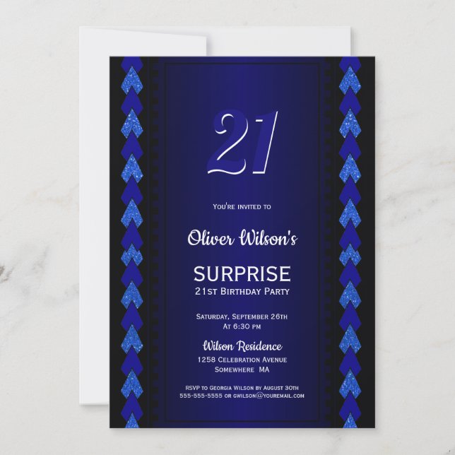 Modern Blue Surprise 21st Birthday Party Invitation (Front)