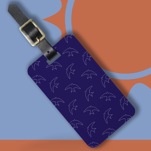 Modern Blue Swallow Pattern Luggage Tag (Swallows)