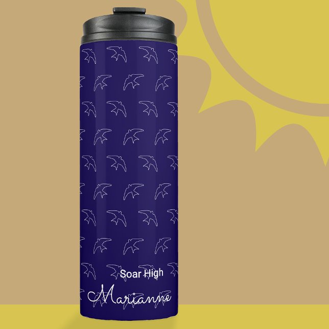 Modern Blue Swallow Pattern Thermal Tumbler (Swallow tumbler)
