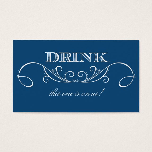 Modern Blue Swirl Wedding Drink Ticket (Front)
