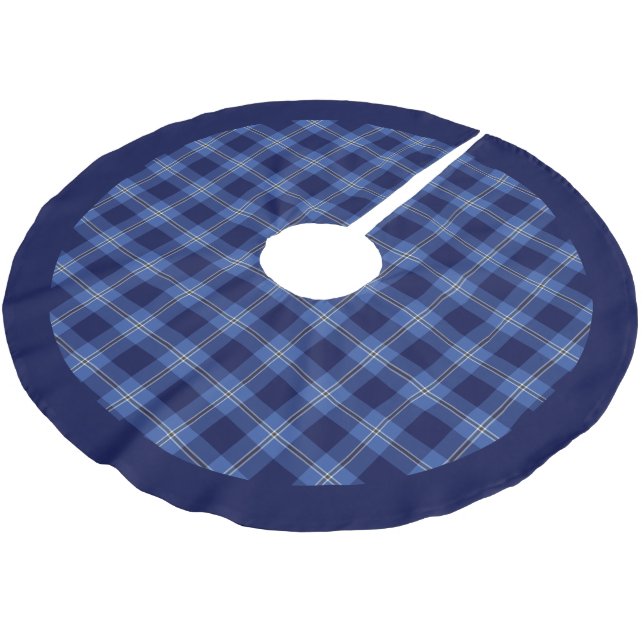 Modern Blue Tartan Plaid Pattern Brushed Polyester Tree Skirt (Angled)