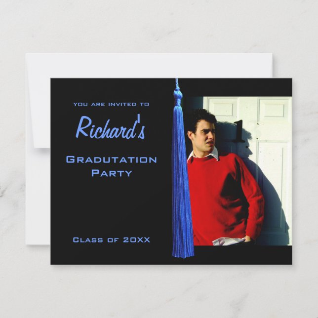 Modern Blue Tassle Graduation Photo Invite (Front)