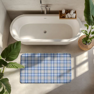 Modern Blue Taupe Tartan Bath Mat