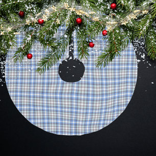 Modern Blue Taupe Tartan Plaid Brushed Polyester Tree Skirt