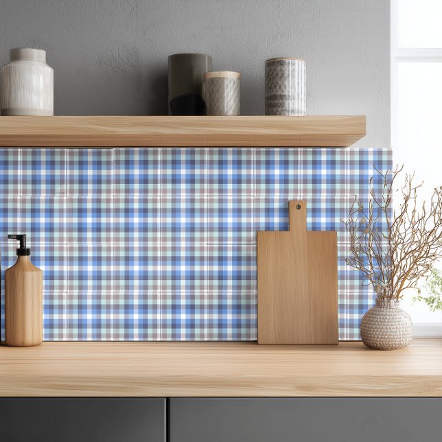 Modern Blue Taupe Tartan Plaid Pattern Tile (Creator Uploaded)
