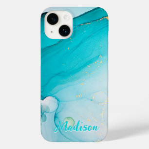 Modern Blue Teal Abstract Personalized   Case-Mate iPhone 14 Case