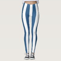 Modern blue teal and white stripes leggings