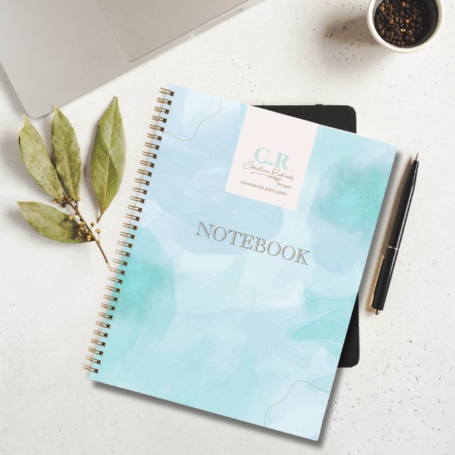 Modern Blue Teal Watercolor Business Notebook (Creator Uploaded)