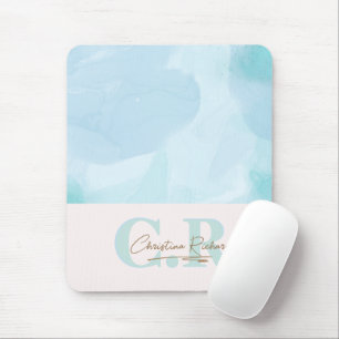 Modern Blue Teal Watercolor Mouse Mat