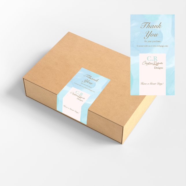 Modern Blue Teal Watercolor Thank You Box Label (Creator Uploaded)