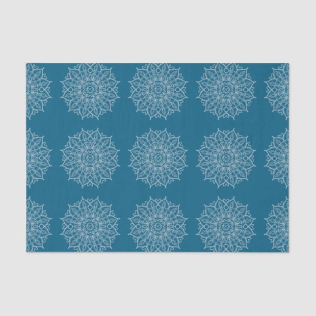 Modern Blue Teal White Mandala Boho Decoupage Gift Tissue Paper (Front)
