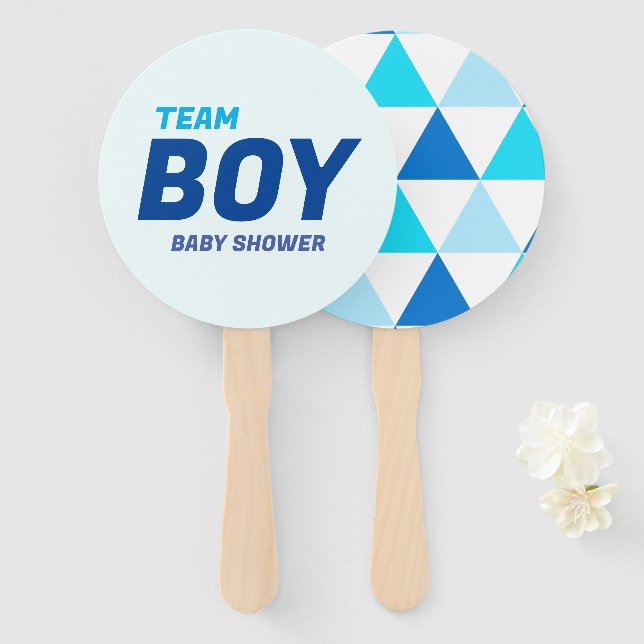 Modern  Blue Team Boy Baby Shower Hand Fan (Front and Back)