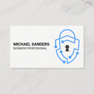 Modern Blue Tech Security Shield Logo Business Card
