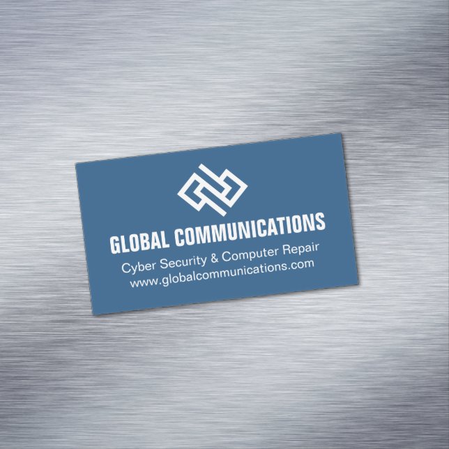 Modern Blue Technology Computer Software Company Magnetic Business Card (In Situ)