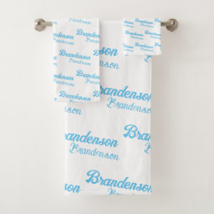 Modern Blue Text name Calligraphy Bath Towel Set