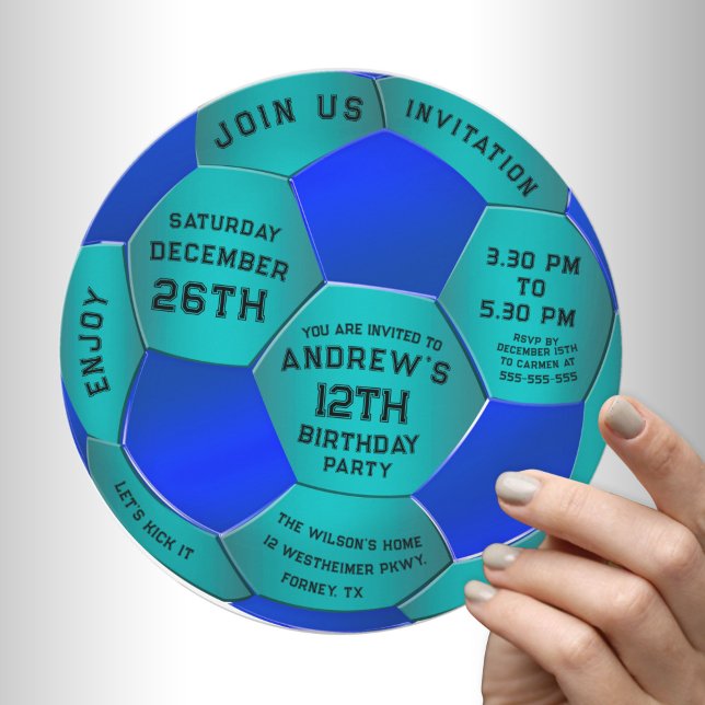 Modern Blue Text Soccer Ball Birthday Invitation  (Creator Uploaded)