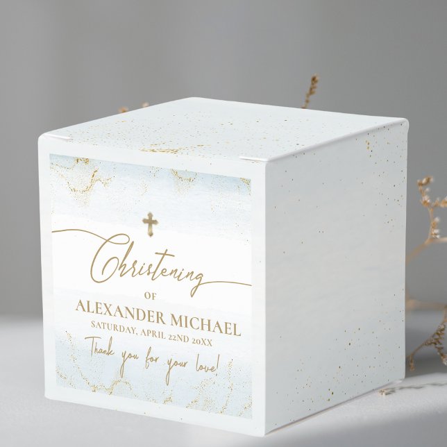Modern Blue Thank You Boy Gold Cross Christening  Favour Box (Creator Uploaded)