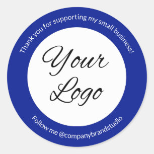 Modern Blue Thank You Business Logo Custom Classic Round Sticker