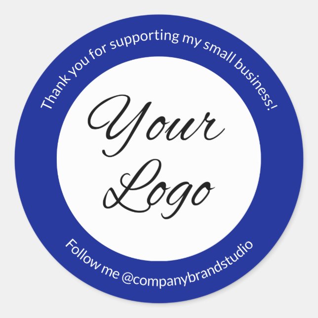 Modern Blue Thank You Business Logo Custom Classic Round Sticker (Front)
