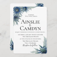 Modern Blue Thistle Wedding Invitation