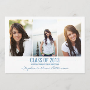 Modern Blue Three Photo Graduation Announcement