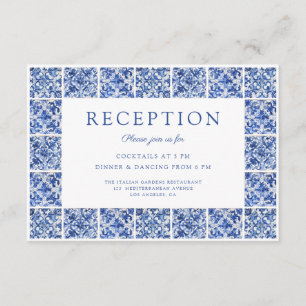 Modern Blue Tiles Wedding Reception Enclosure Card