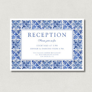 Modern Blue Tiles Wedding Reception Enclosure Card