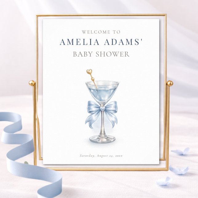 Modern Blue Tini Bow One Boy Baby Shower Welcome Poster (Creator Uploaded)