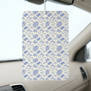 Modern Blue Toile Cacao and Chocolate Pattern Car Air Freshener