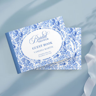 Modern Blue Toile Roses Bridal Shower Guest Book