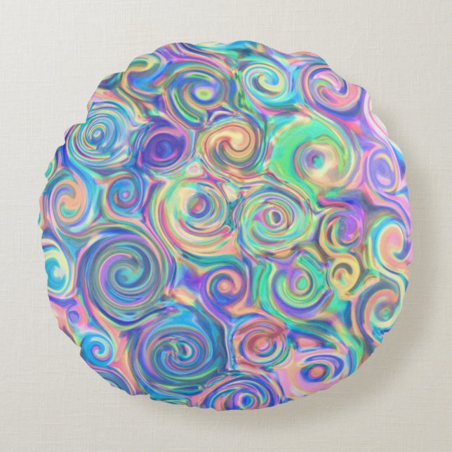 Modern Blue Tone Swirls Round Cushion (Front)