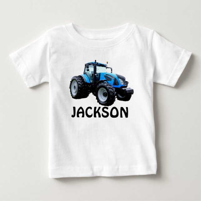 Modern Blue Tractor Baby T-Shirt (Front)