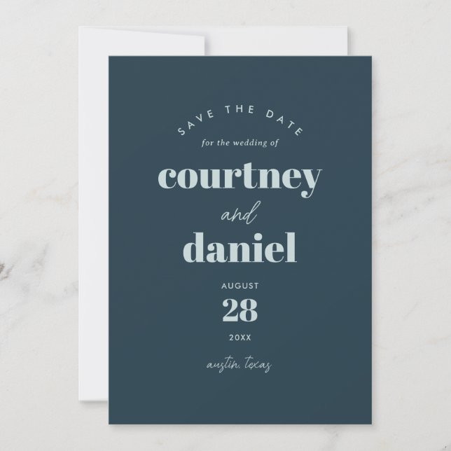 Modern Blue Trendy Photo Save the Date (Front)