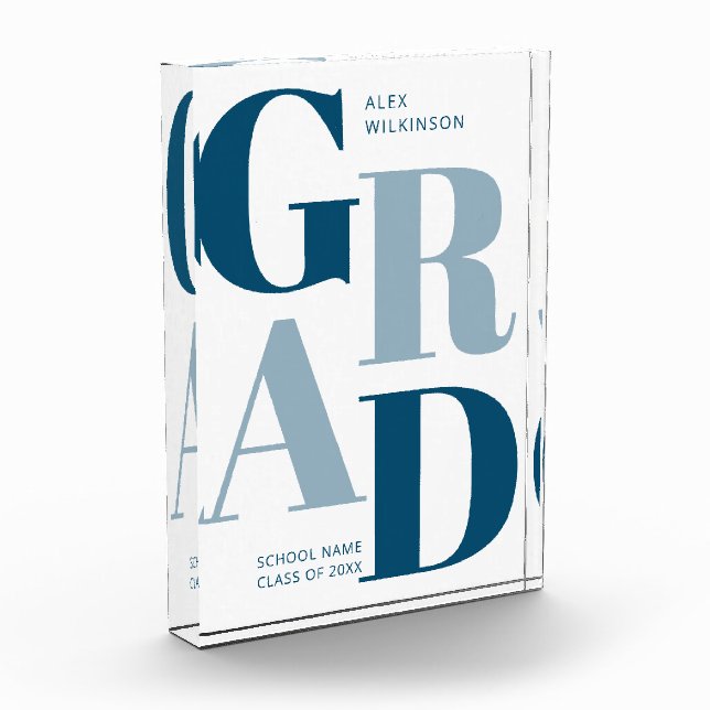Modern Blue Trendy Typography Graduation Photo Block (Left)