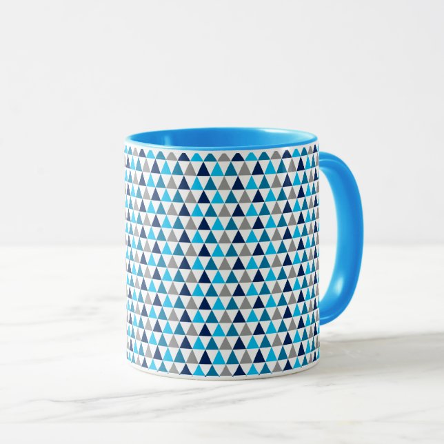 Modern Blue Triangles Geometric Mug (Front Right)