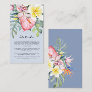 Modern Blue Tropical Floral Hawaii Wedding Enclosure Card