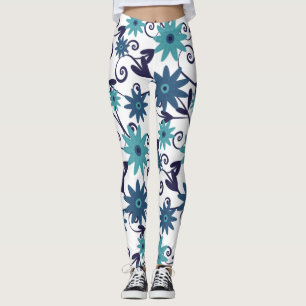 Modern Blue Turquoise Flower Pattern  Leggings