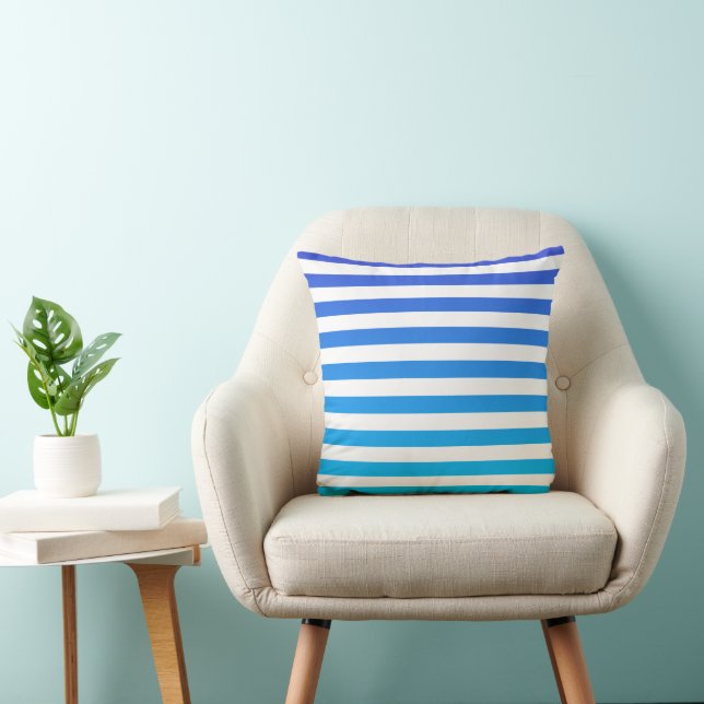 Modern Blue Turquoise Ombre Stripes Cushion (Chair)