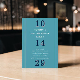 Modern Blue Typography 21st Birthday Invitation