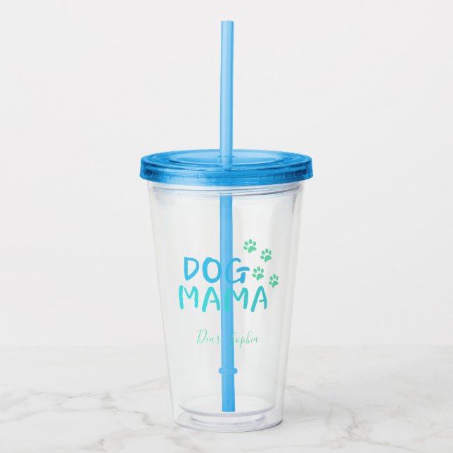 Modern Blue Typography for Best Dog Mum Acrylic Tumbler (Front)