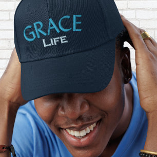 Modern Blue Typography Grace Life Monogram Embroidered Hat