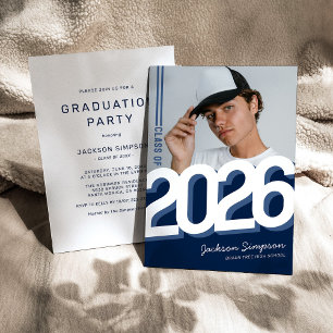 Modern Blue Typography Photo Graduation Invitation
