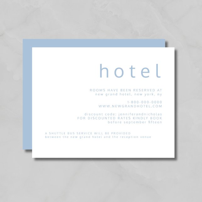Modern Blue Typography Wedding Accommodations  Enclosure Card (Modern Blue Typography Wedding Accommodations Enclosure Card)