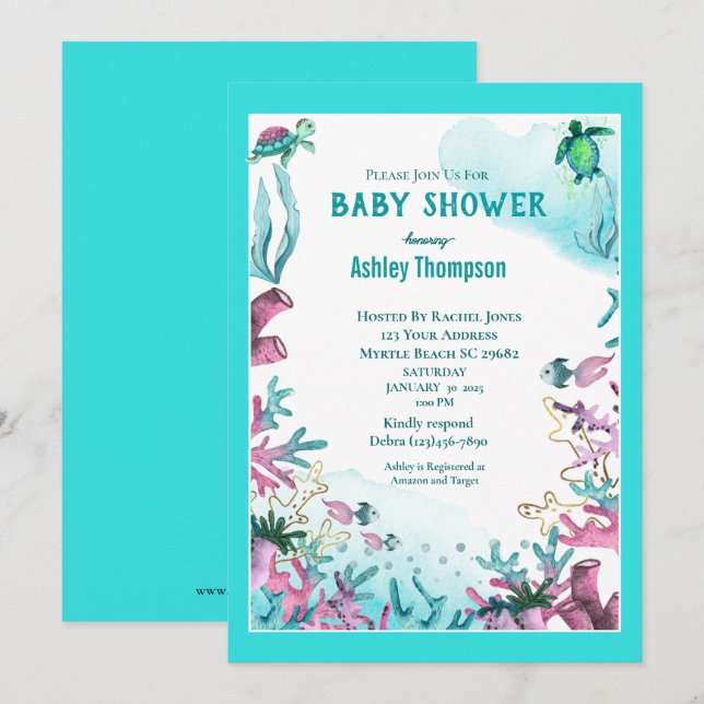 Modern Blue Under the Sea  Baby Shower     Invitation (Front/Back)