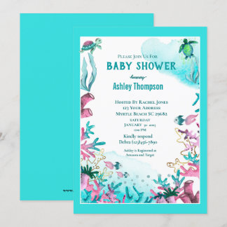 Modern Blue Under the Sea  Baby Shower     Invitation
