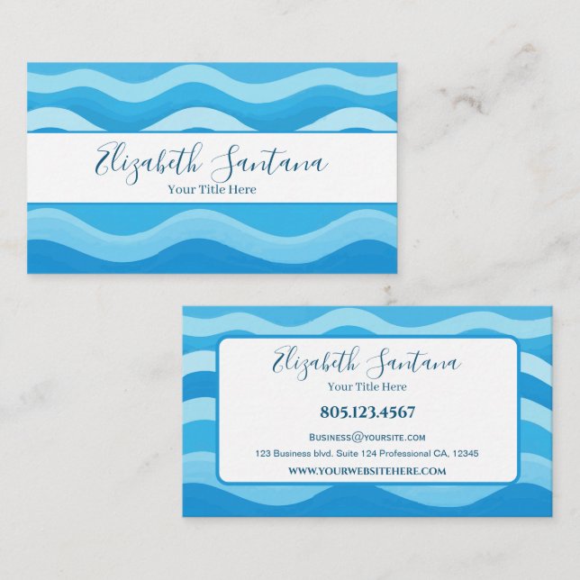 Modern Blue Vector Waves Business Card (Front/Back)