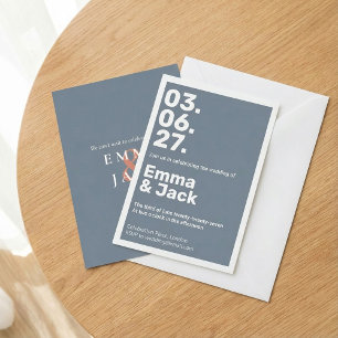 Modern Blue Vertical Date Wedding Invitation